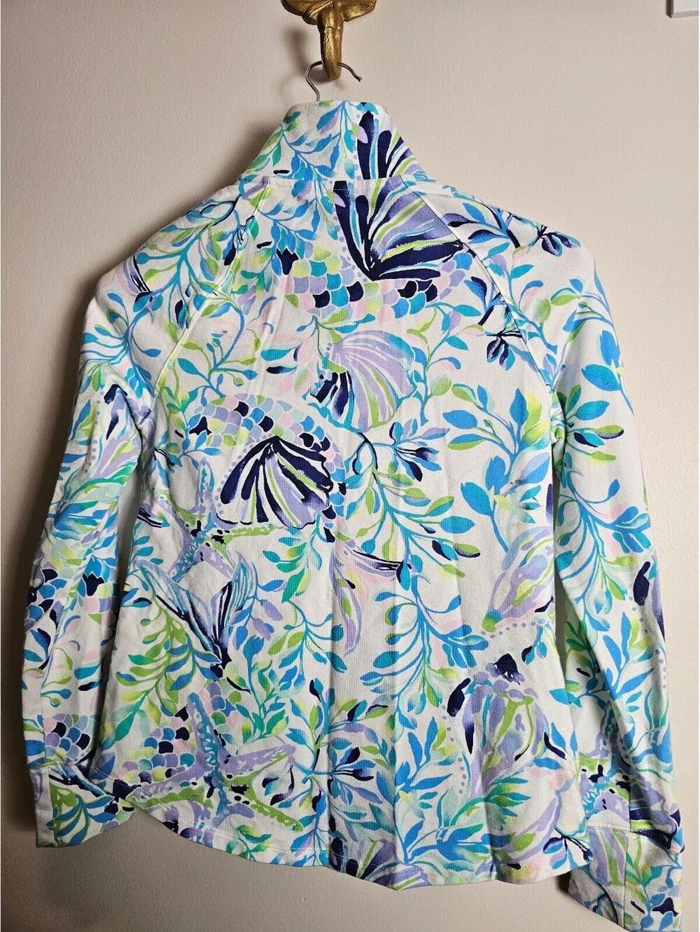 Lilly Pulitzer Shirt Blue & White Womens XXS Zip Up Pullover
